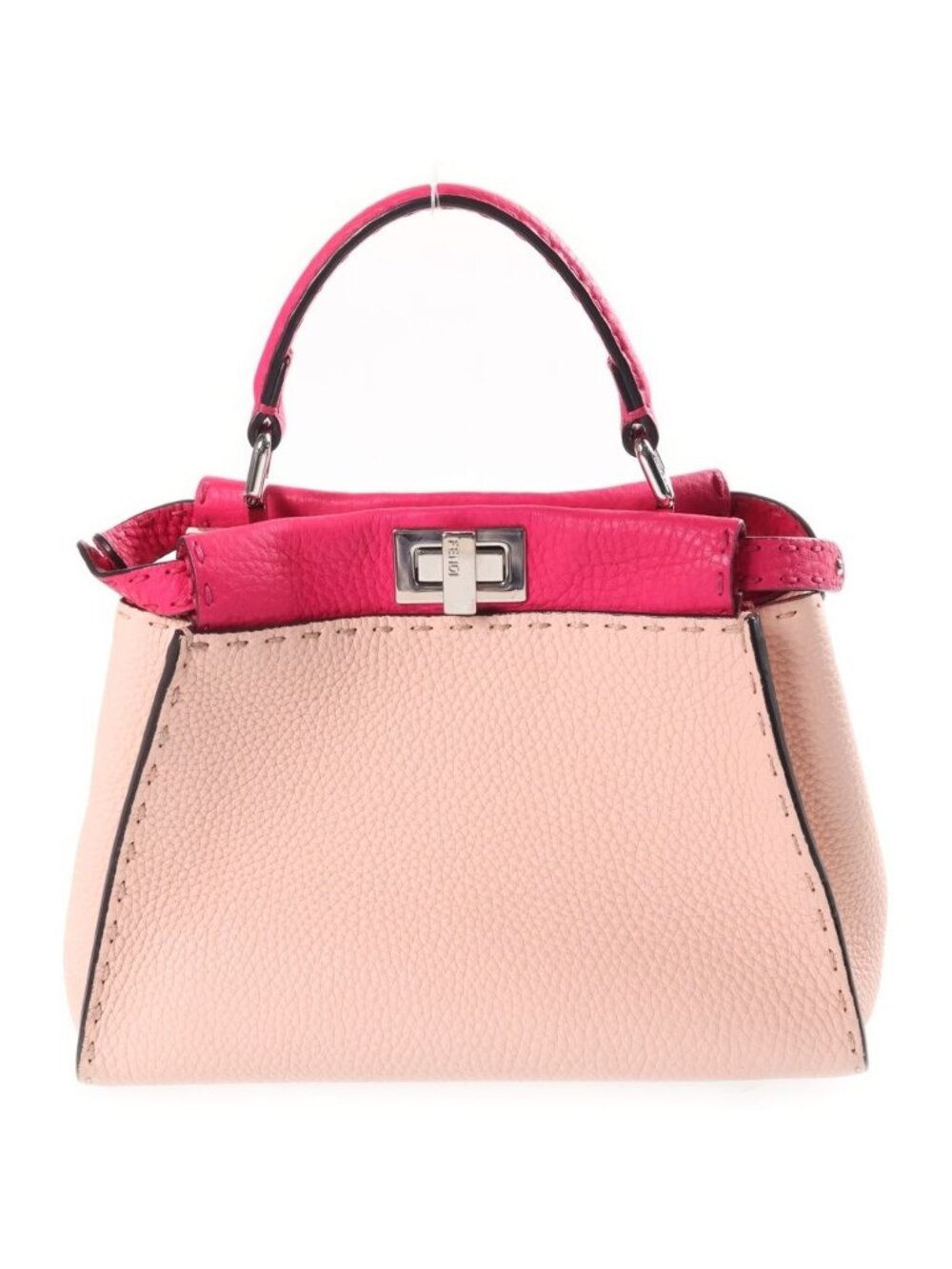 Fendi Peekaboo Selleria Mini 2-Way Shoulder Bag Bicolor Pink Leather Silver